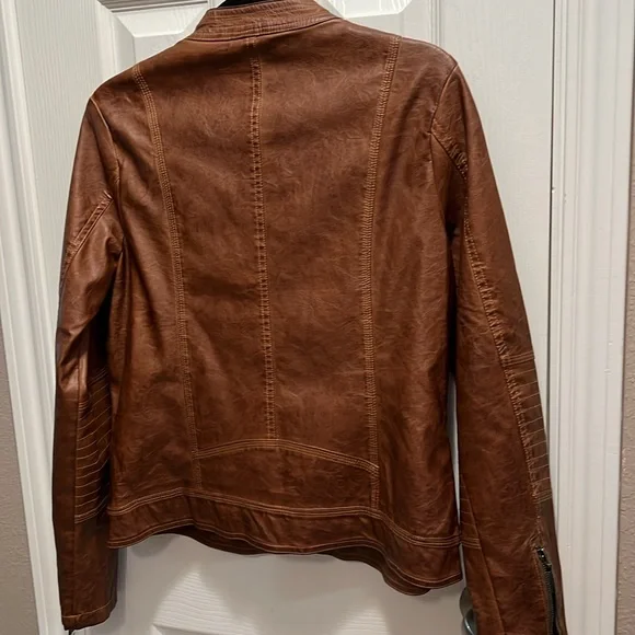 Jou Jou Vegan Leather Tobacco/Brown Light-Weight Jacket Size Large - Picture 8 of 13